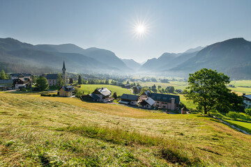 Blick vom Kalvarienberg auf Gosau, Salzkammergut, Oberösterreich, Österreich
