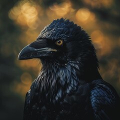 Fototapeta premium a black bird with yellow eyes