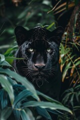 Naklejka na ściany i meble a black panther in the jungle