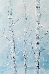 Abstract acrylic  painting  features impressionist white trees during winter time , artwork for wall art, home decor and background  - obrazy, fototapety, plakaty