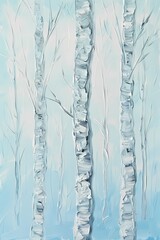 Abstract acrylic  painting  features impressionist white trees during winter time , artwork for wall art, home decor and background 