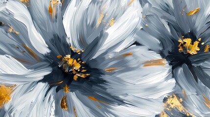 Abstract acrylic  painting  Van gogh style features impressionist white and grey flowers closed up shot , artwork for wall art, home decor and background 