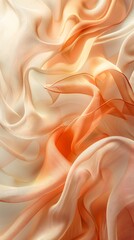 Translucent and airy in texture, sheer orange fabric waves create a dynamic composition against a light background.