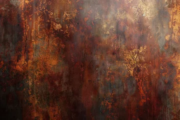 Poster Rustic metal background with distressed brown and rust tones,A rusty metal surface with clear signs of corrosion and rust formation. for backgrounds, textures, industrial concepts, banner © Planetz