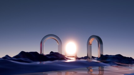 Twilight Mirage: Abstract Arches on a Reflective Sea