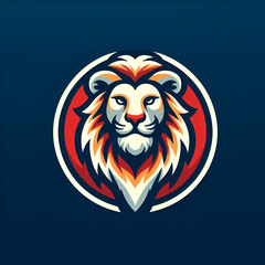 Lion mascot logo head. Vector design isolated on a dark blue background. King of the Jungle concept.