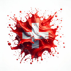 Switzerland flag paint texture on a white background. 