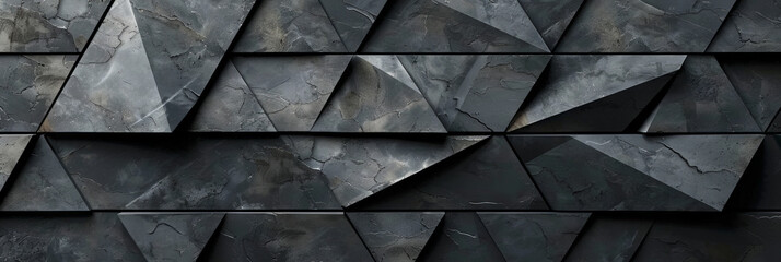 3d black diamond pattern abstract wallpaper on dark background, Digital black geometric triangular gradient shapes  textured graphics poster background
