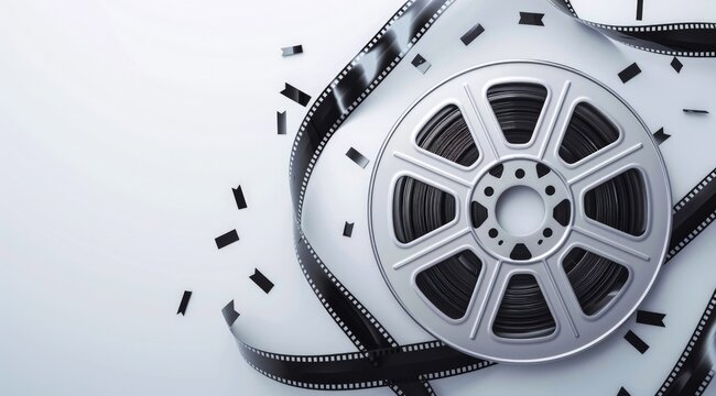 Film reel on white background, cinema, movie.