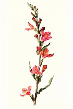 Detailed premium colored pencil of rare flower, anandenanthera angico, red flower  , botanical painting on plain background,  Artwork for wall art illustration and wallpaper, poster art 