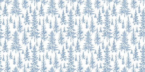Fir trees blue spruce forest sketches seamless pattern vector background wallpaper paper,textile