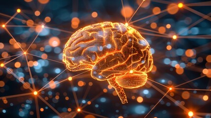 Detailed close up of human brain with active neurons and neural extensions in action