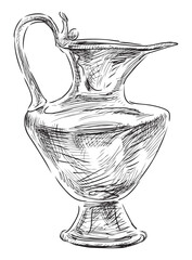 Vase vintage glass transparent, sketch, doodle black and white illustration, hand drawn, isolated on white - 763982064