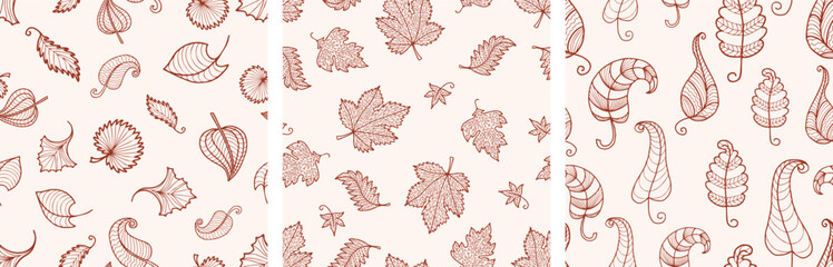 Leaves trees decorative fantasy different contour drawings seamless pattern vector background, paper,textile,wallpaper,fabric - 763982069