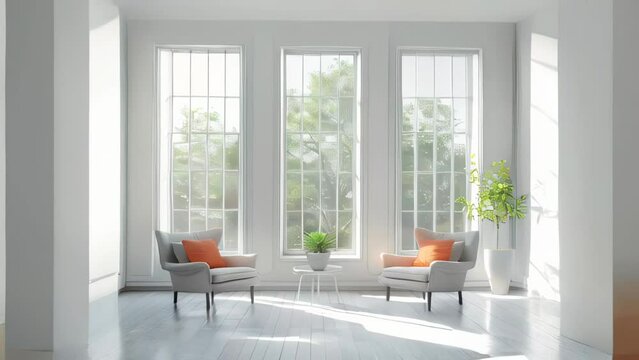 Modern bright interiors illustration computer generated image. Living room