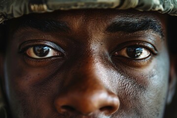 Face of a black United States soldier, Memorial Day. - obrazy, fototapety, plakaty