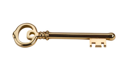 golden key isolated on transparent background, PNG Cutout