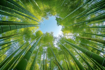 Obraz premium Bamboo forest with blue sky background, Arashiyama, Kyoto, Japan