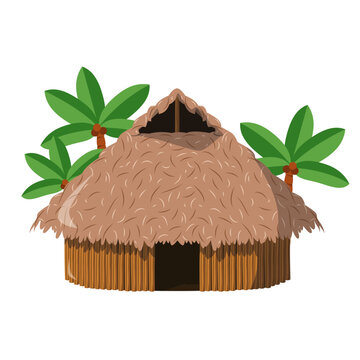 Vector illustration of a traditional Amazon Maloca house in cartoon style isolated on white background. Traditional Houses of the World Series