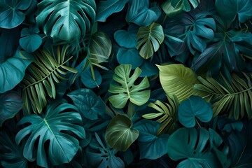 Tropical leaves background,  Top view, flat lay,  Nature concept - obrazy, fototapety, plakaty