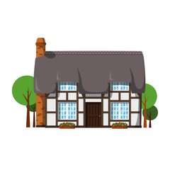 Vector illustration of a traditional United Kingdom Cottage in cartoon style isolated on white background. Traditional Houses of the World Series