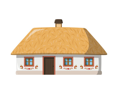 Vector illustration of a traditional Ukraine Khata house in cartoon style isolated on white background. Traditional Houses of the World Series