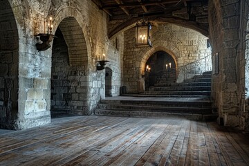 Naklejka premium Great hall of a medieval castle.