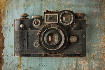 Old photo camera, retro style, World Photography Day concept.