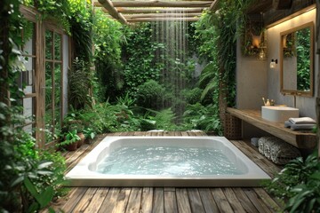 Lush Greenery and Bamboo Spa Bathroom