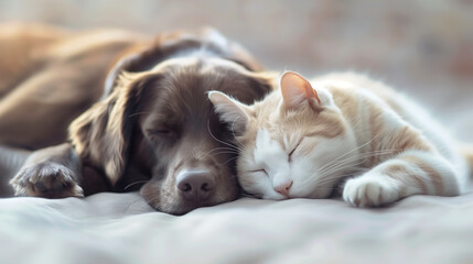 cat and dog sleeping next to each other