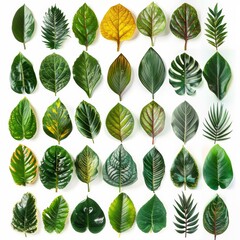 Tropical Leaves Set on White Background