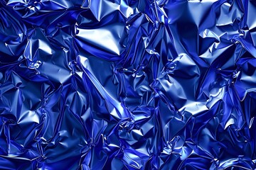 Close up of blue crumpled aluminium foil texture background for design