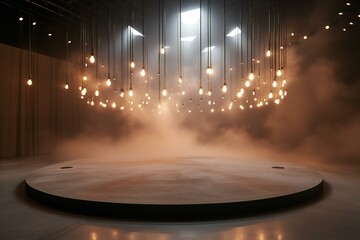 Empty stage with spotlights and smoke in the dark - obrazy, fototapety, plakaty