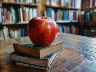Apple on Books Stack Reading Education Theme