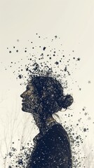 Starry Silhouette - Creative Double Exposure Woman's Profile