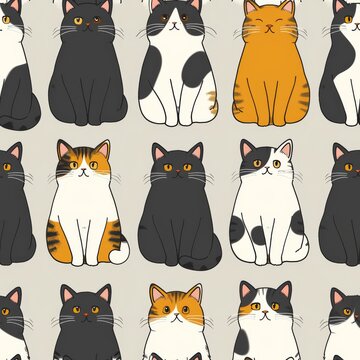 Assorted Cartoon Cats Pattern