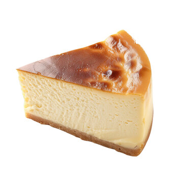 recommend clip art: A piece of Basque Cheesecake isolated on white transparent background, ultra realistic, PNG