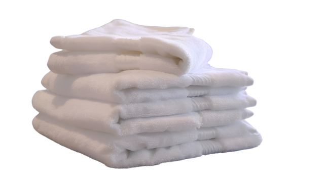 A stack of neatly folded white linens arranged neatly against transparent background