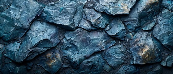 Background with deep blue grunge texture. Mountain texture close-up. Banner to copy your design. Background with volumetric rock texture.