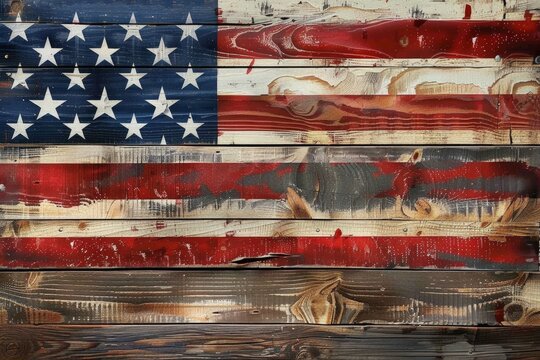 Wooden background of the flag of the United States of America, American independence, Fourth of July.