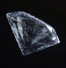 A diamond is shown in a black background with a starry sky