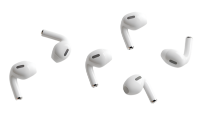 wireless earbud, casting highlights against a transparent background