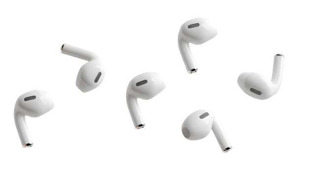 wireless earbud, casting highlights against a transparent background