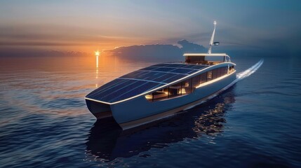 Craft a luxury yacht powered entirely by solar energy, with sleek design and high-end amenities