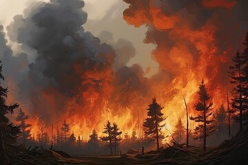 Fototapeta na wymiar Forest fire. Wildfire. Natural disaster. illustration. Generative Ai