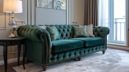 Elegant Green Sofa Apartment Staging