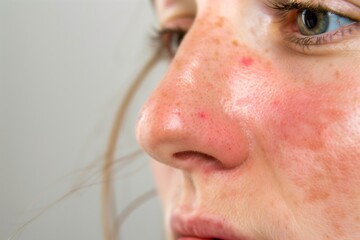 closeup of a womans cheek with visible rosacea - obrazy, fototapety, plakaty