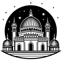 
illustration of eid mubarak card with mosque in night view