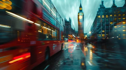 Fotobehang Red Bus Blur in London © Custom Media