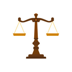 Justice Scales vector illustration. Law Firm, Law Offices, Luxury logo design inspiration. Law balance symbol. Libra in flat design. Justice, measurement, choice and balance concept.